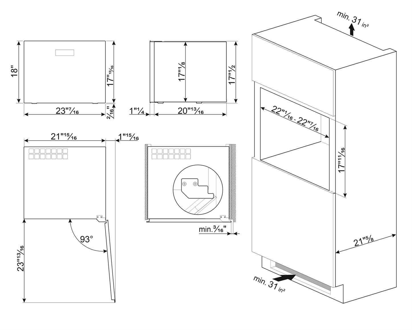 Classic 24" B/I 21 Bottle Wine Cooler, RIGHT HINGE