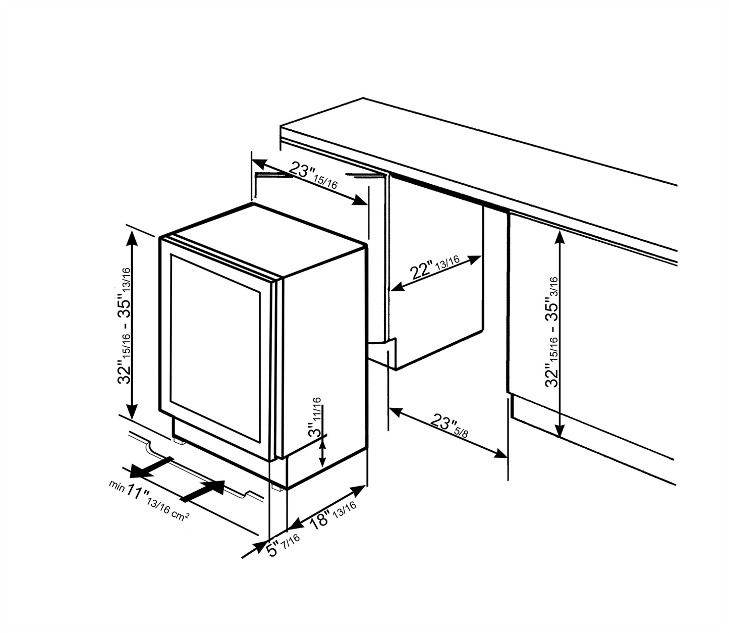 Classic 24" U/C 38 Bottle Wine Cooler, RIGHT HINGE