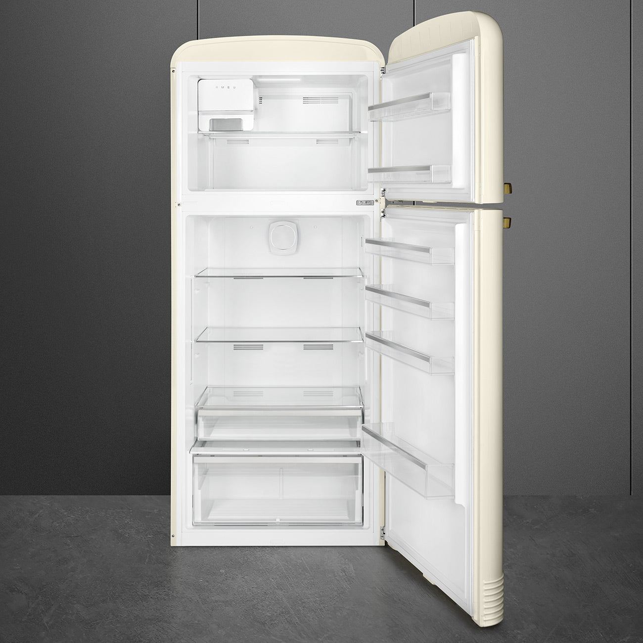 FAB50 Retro Refrigerator -LEFT HINGE- CREAM BRASS HANDLE