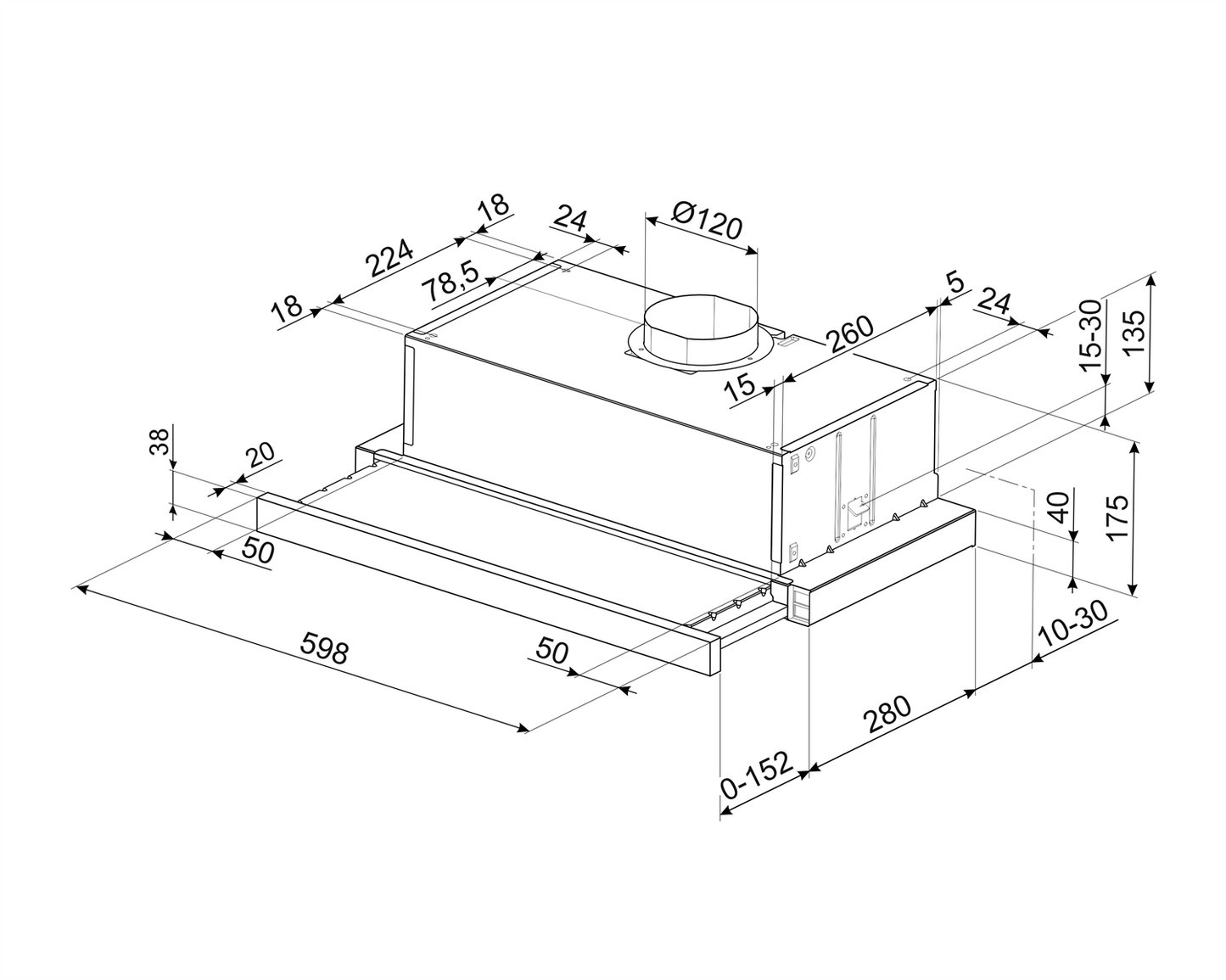 Universal 24" Slide Out Hood, 300 CFM