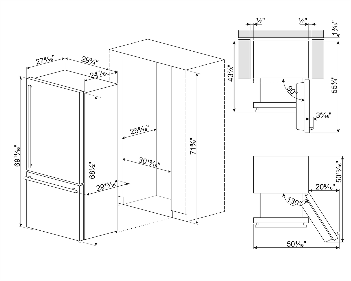 30" Bottom Mount Freestanding Fridge with Auto, Pro Handle