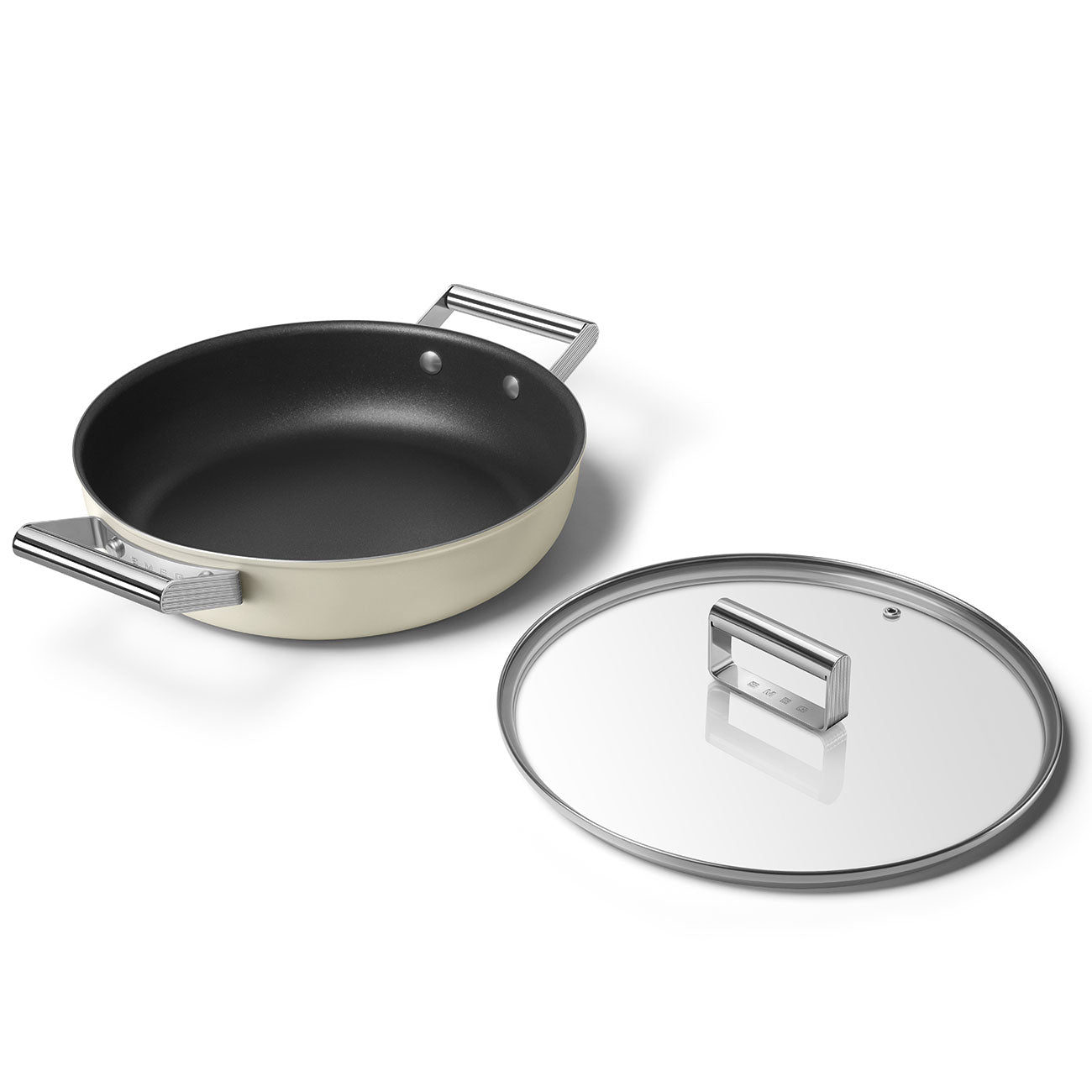 SMEG Deep Skillet with Lid 30cm (Cream)