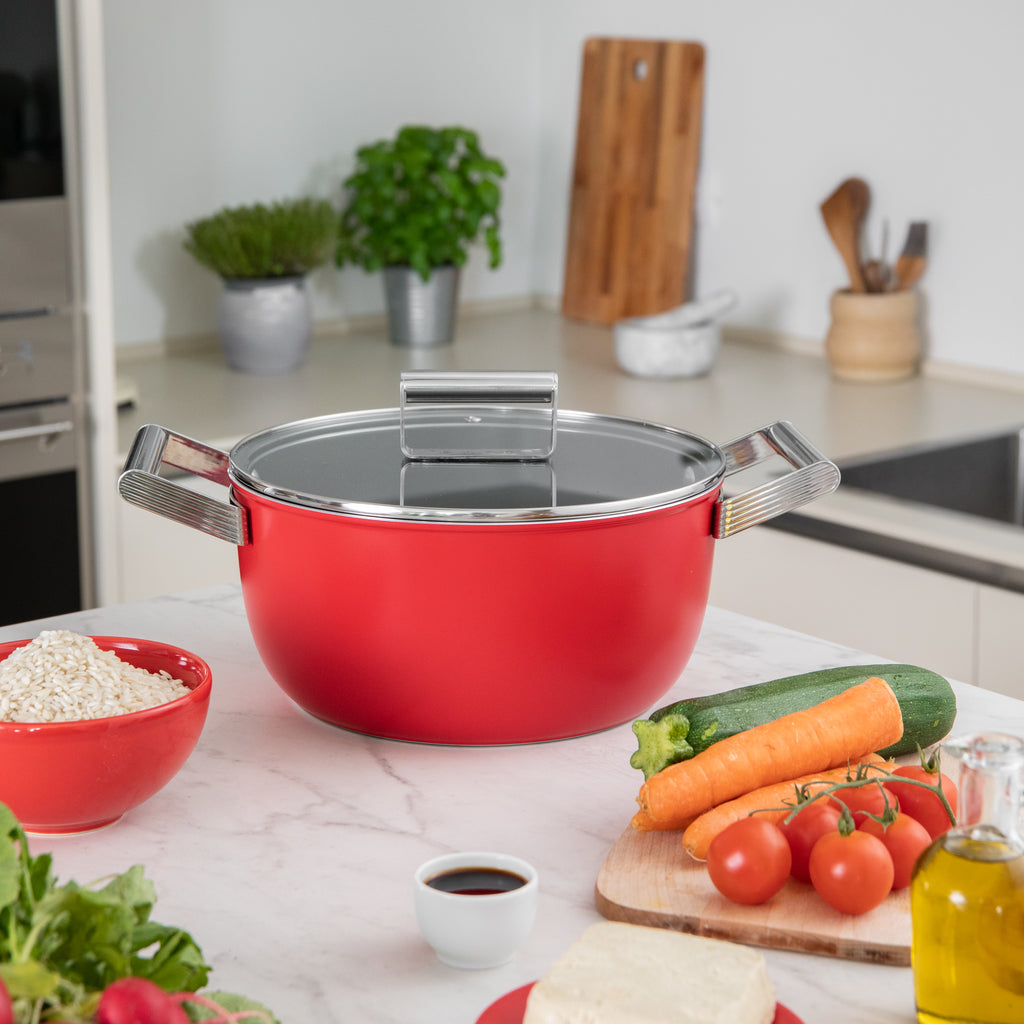 SMEG Casserole with Lid 24cm (Red)