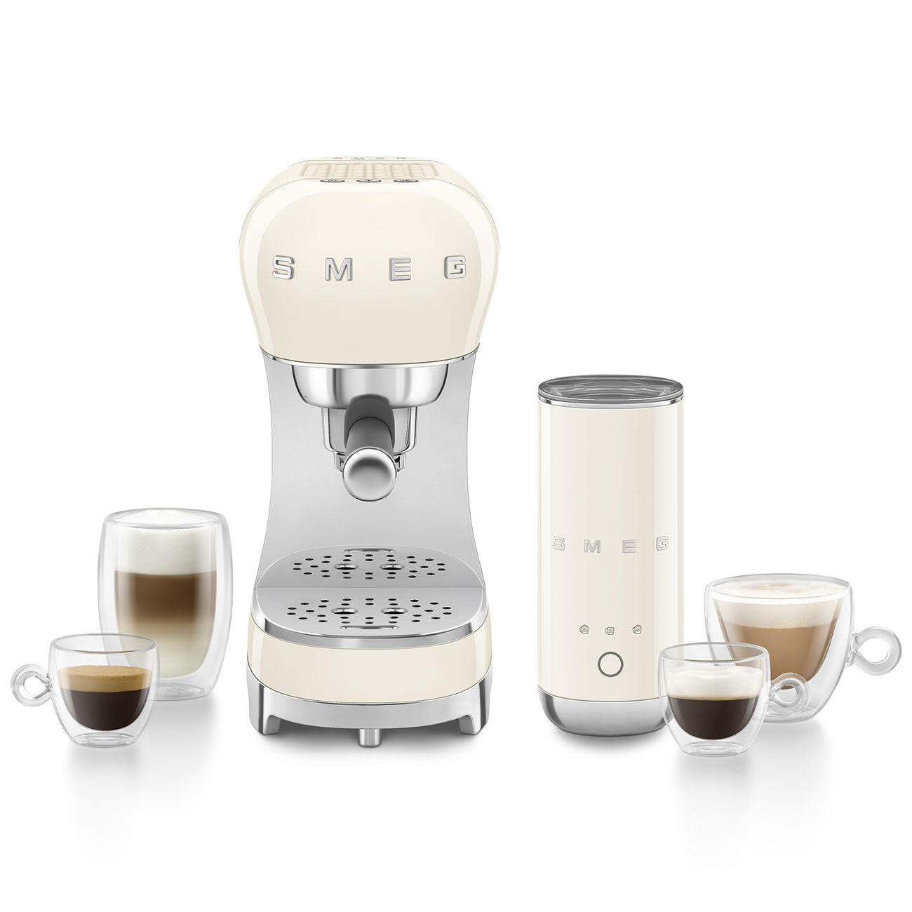 SMEG Barista Bundle - Espresso Machine + Milk Frother (Cream)