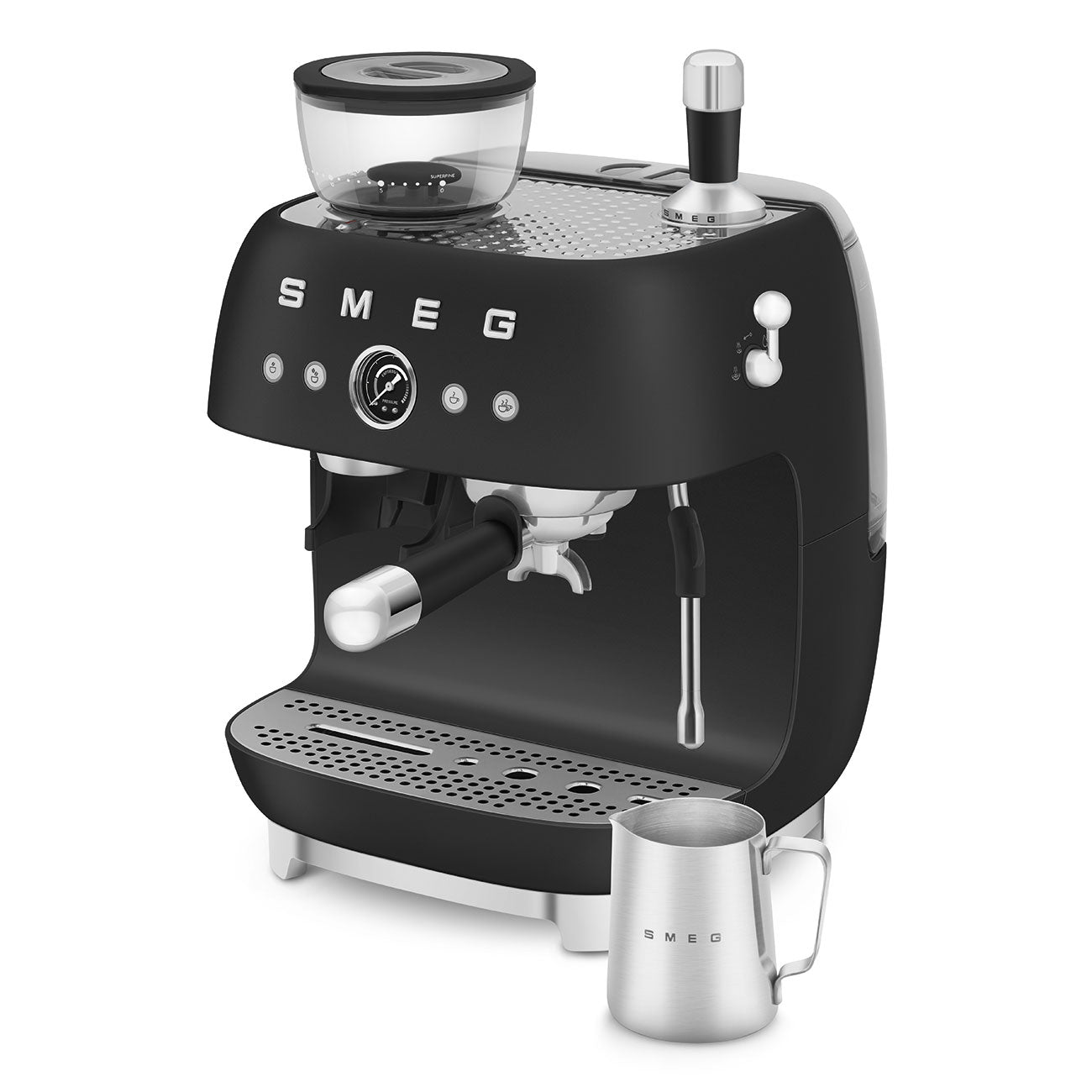 Manual Espresso Coffee Machine with Coffee Grinder - Black Matte