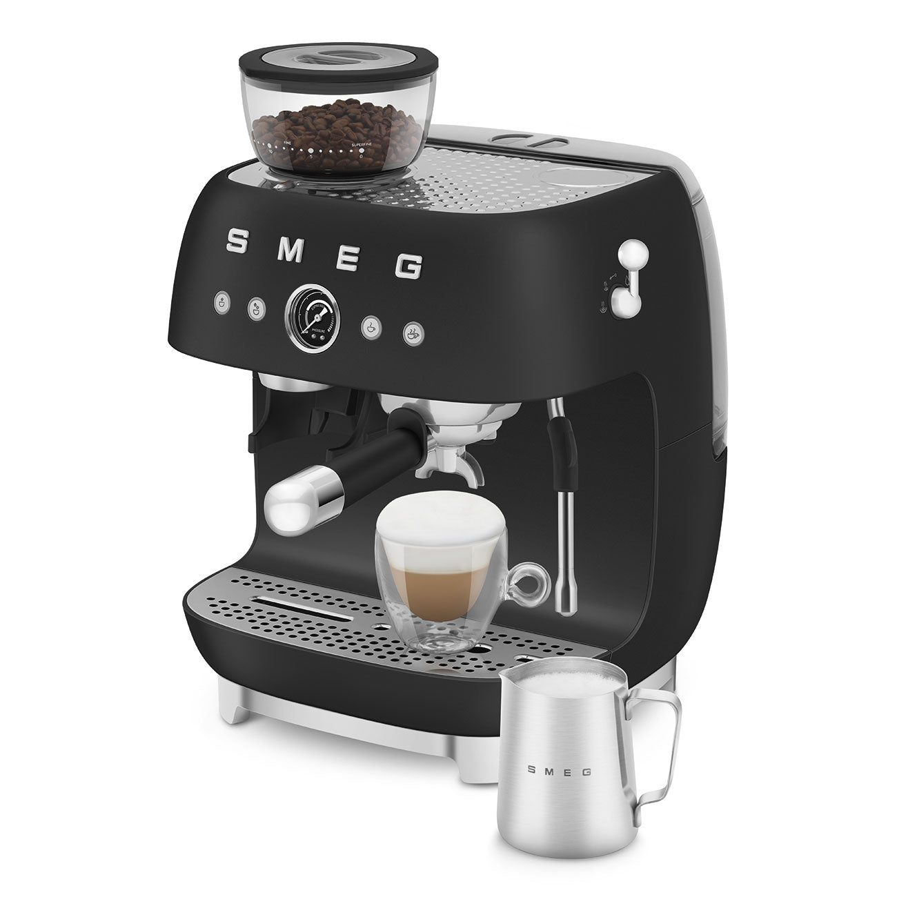 Manual Espresso Coffee Machine with Coffee Grinder - Black Matte