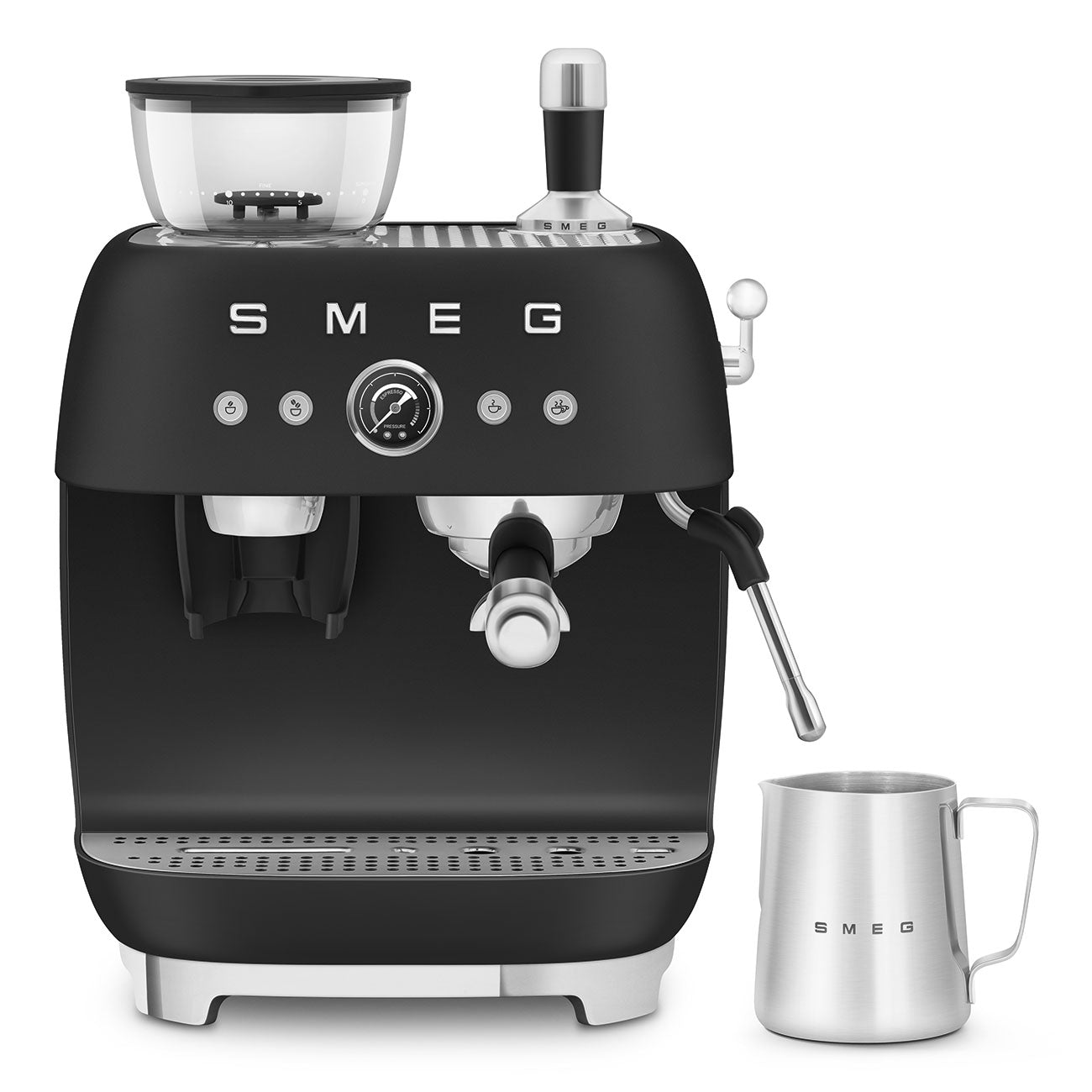 SMEG Manual Espresso Coffee Machine with Grinder (Black Matte)