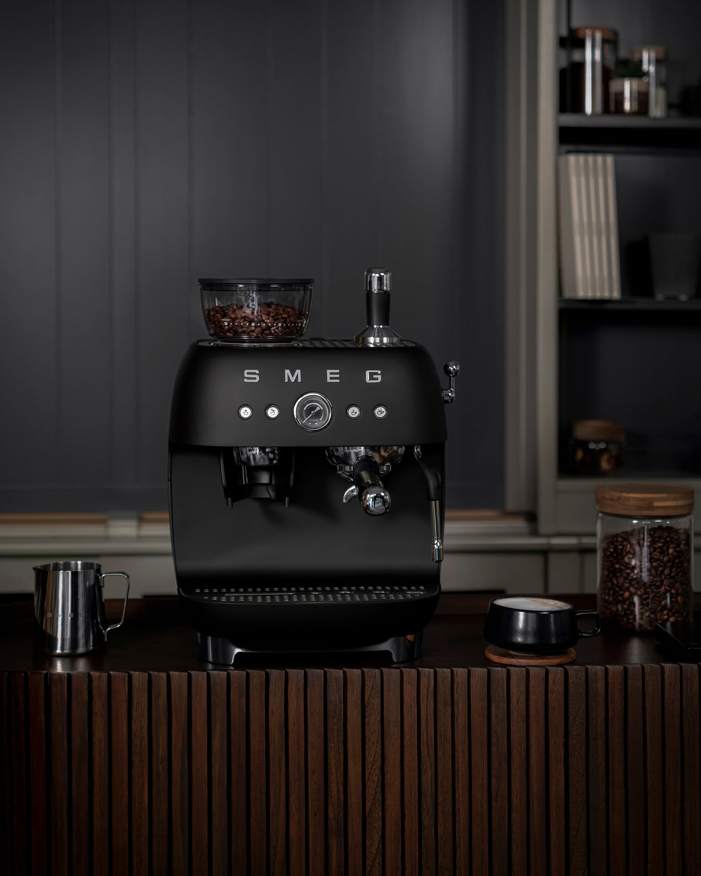 SMEG Manual Espresso Coffee Machine with Grinder (Black Matte)