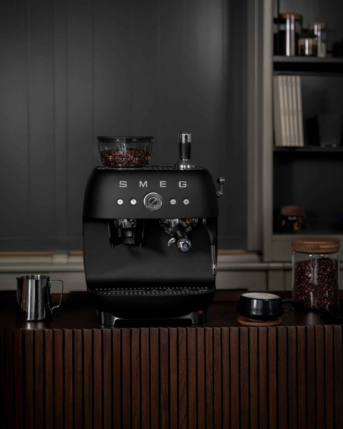 Manual Espresso Coffee Machine with Coffee Grinder - Black Matte