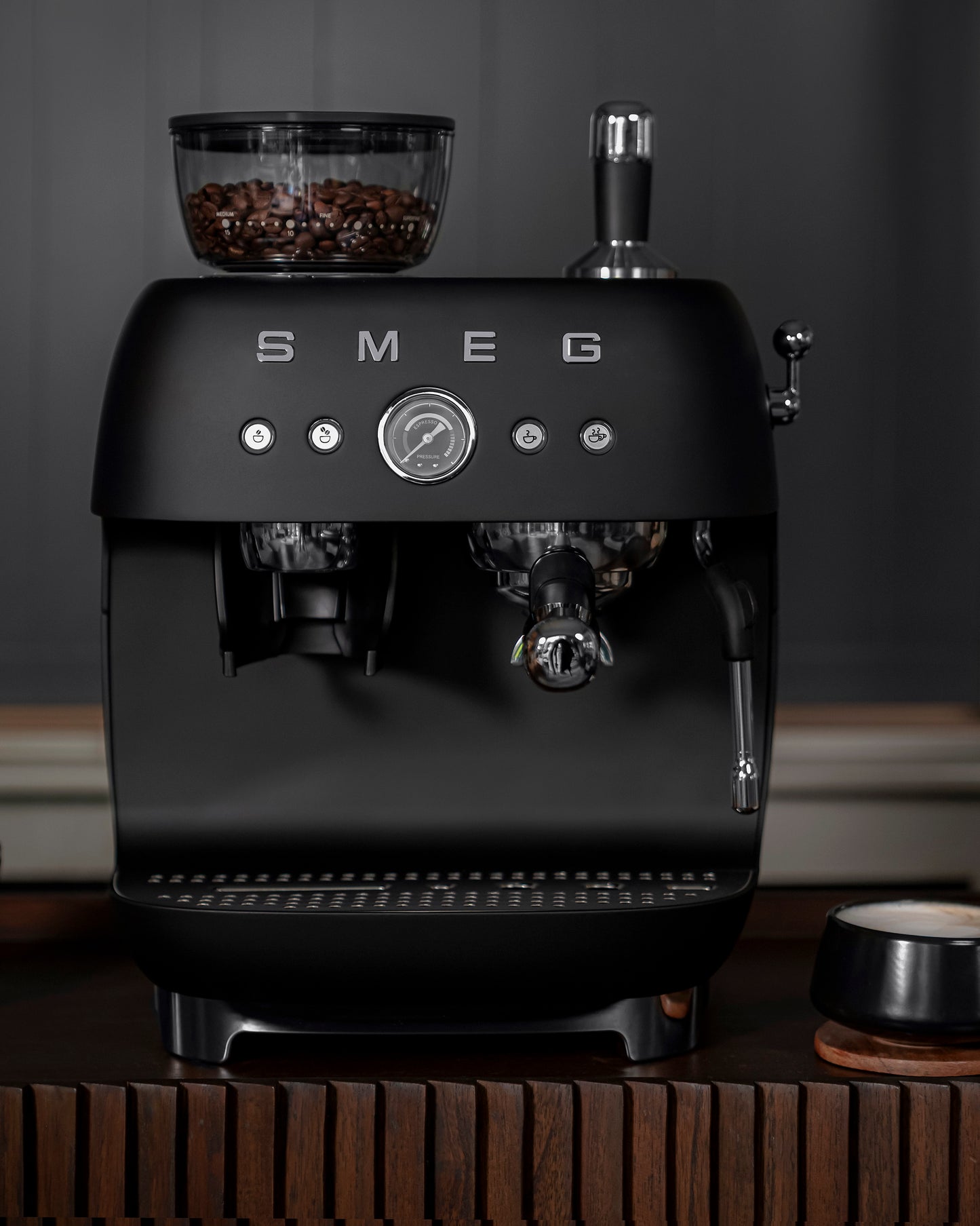 Manual Espresso Coffee Machine with Coffee Grinder - Black Matte