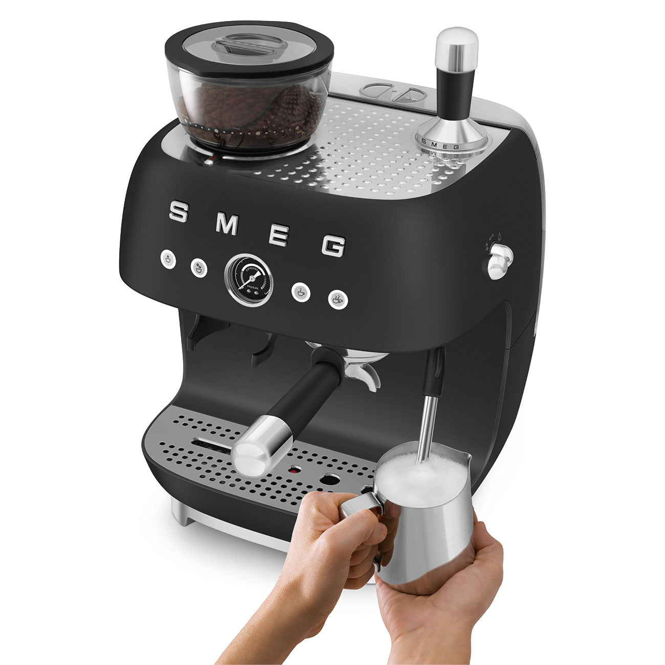 SMEG Manual Espresso Coffee Machine with Grinder (Black Matte)