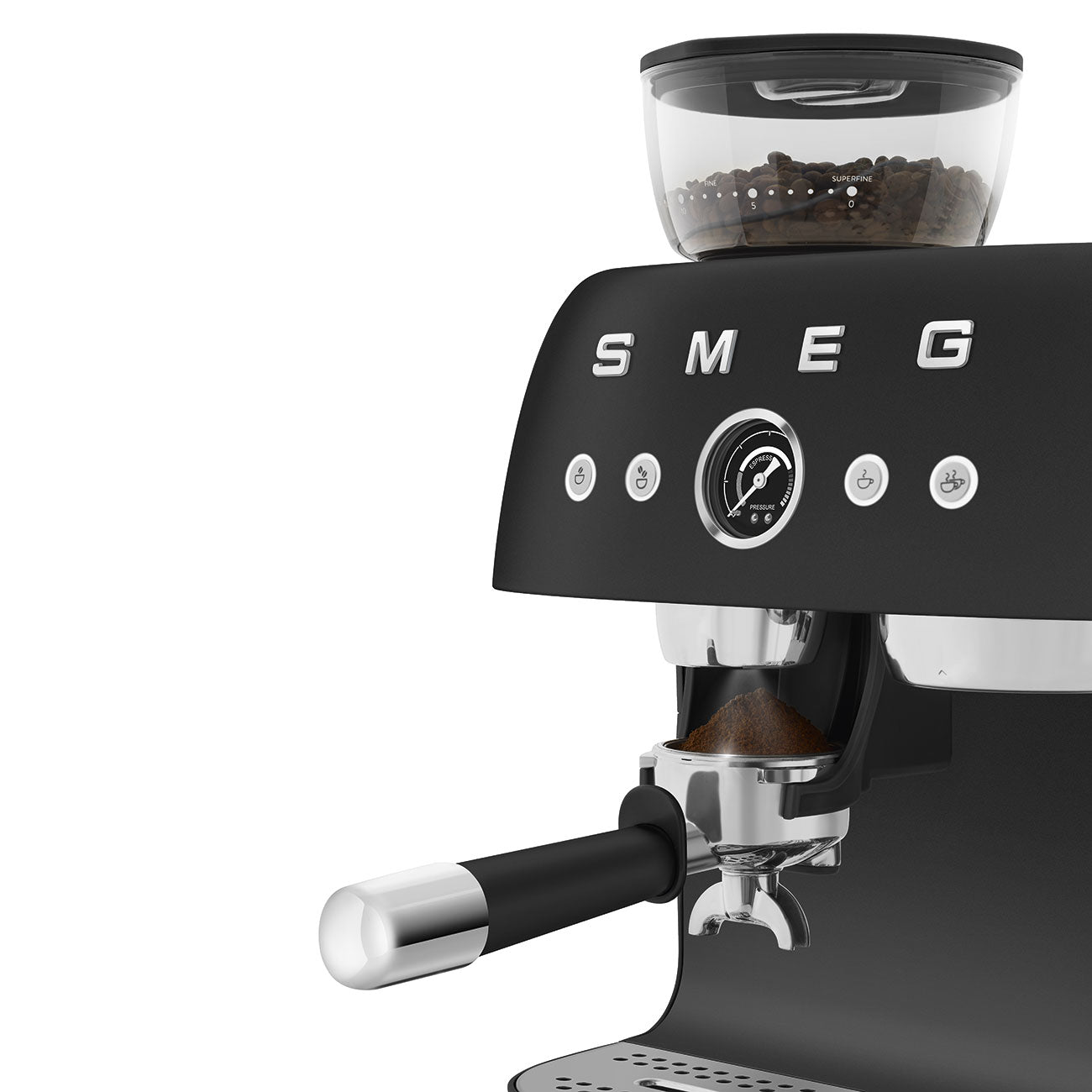 Manual Espresso Coffee Machine with Coffee Grinder - Black Matte