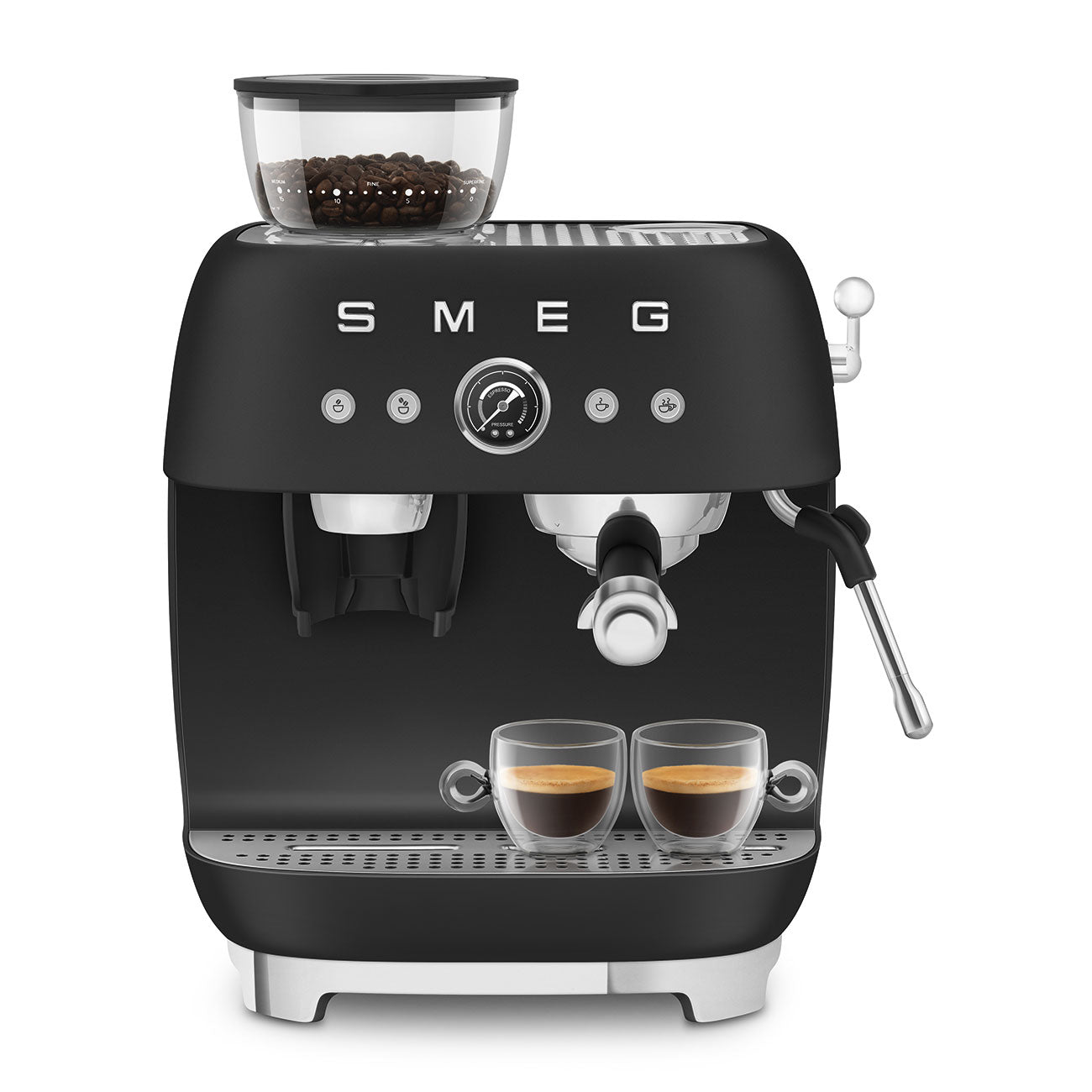 SMEG Manual Espresso Coffee Machine with Grinder (Black Matte)
