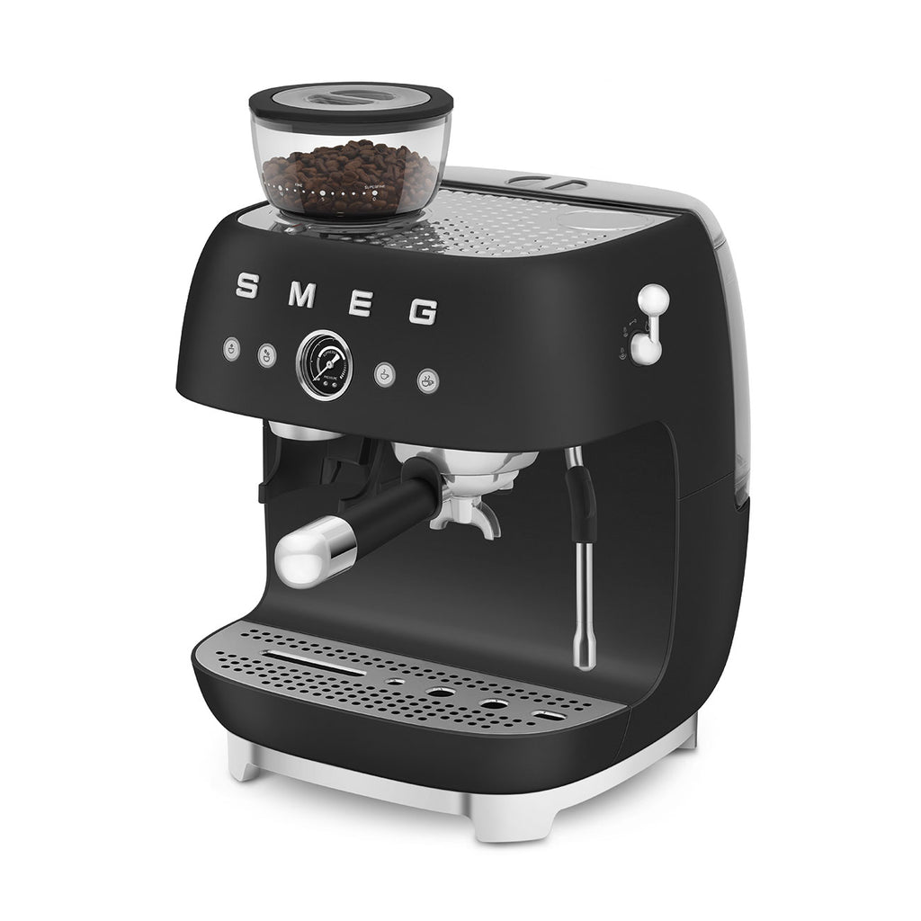 SMEG Manual Espresso Coffee Machine with Grinder (Black Matte)
