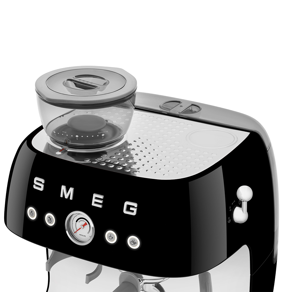 SMEG Manual Espresso Coffee Machine with Grinder (Black)