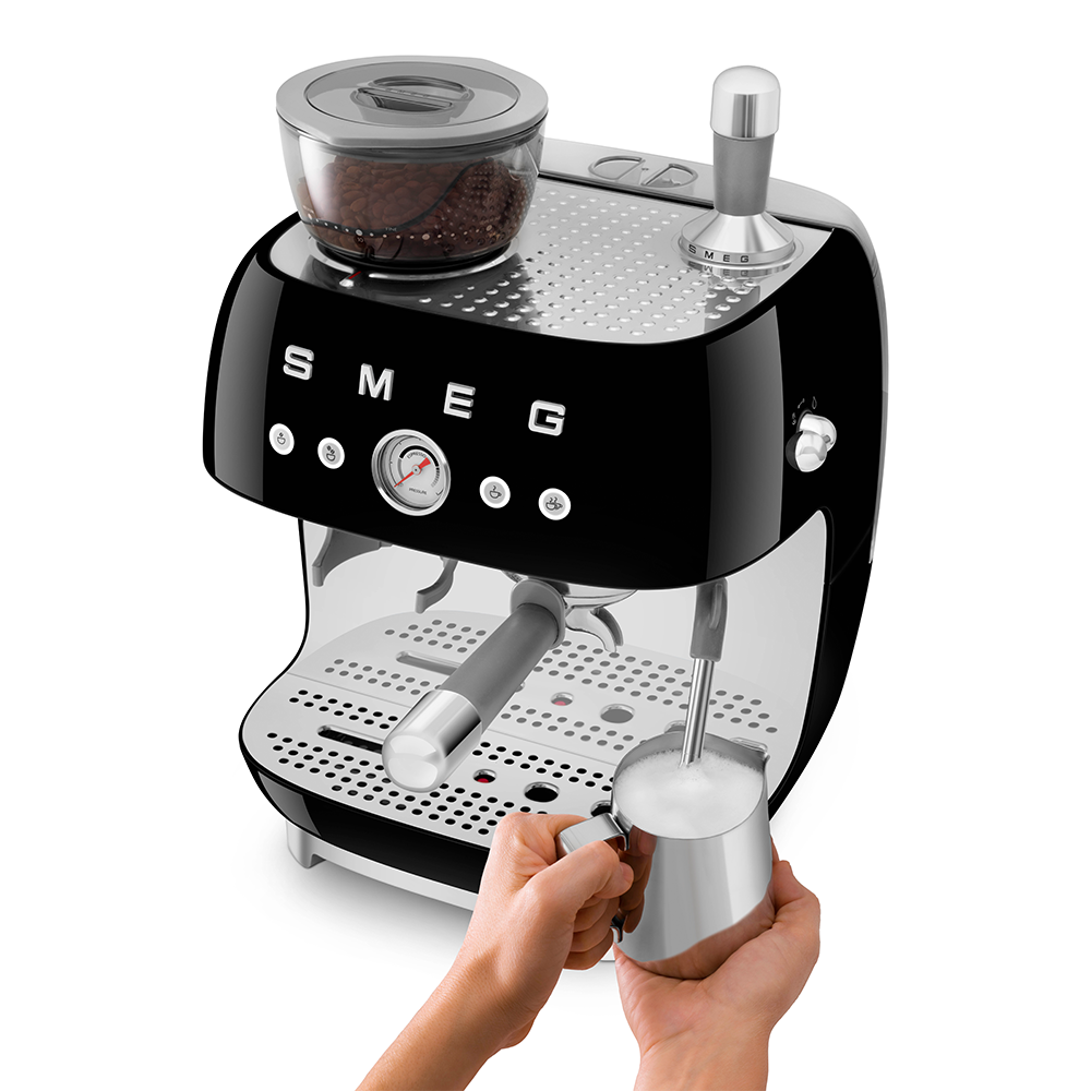 SMEG Manual Espresso Coffee Machine with Grinder (Black)