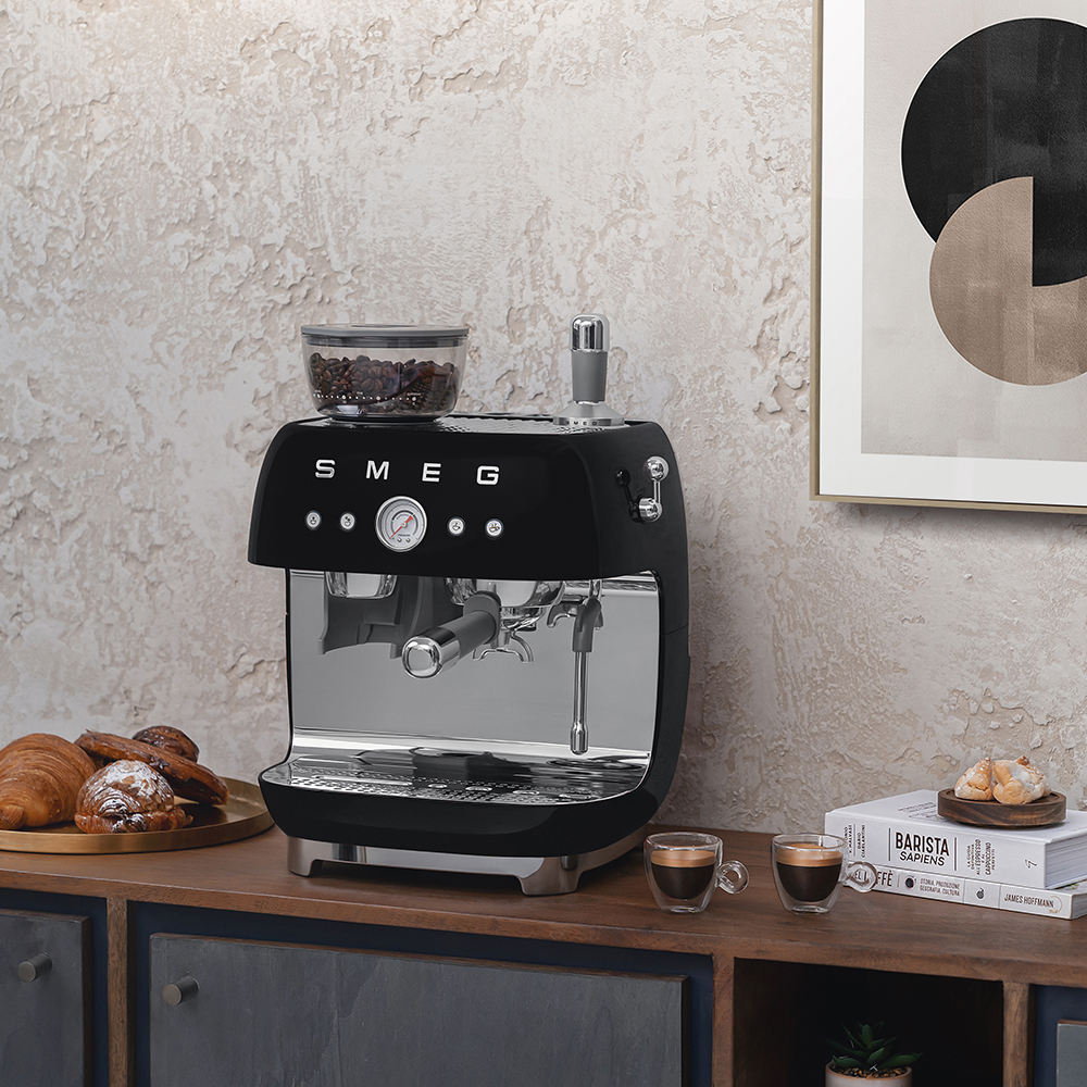 Manual Espresso Coffee Machine with Coffee Grinder - Black