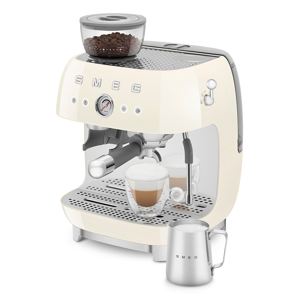 SMEG Manual Espresso Coffee Machine with Grinder (Cream)