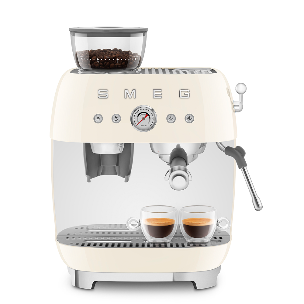 SMEG Manual Espresso Coffee Machine with Grinder (Cream)