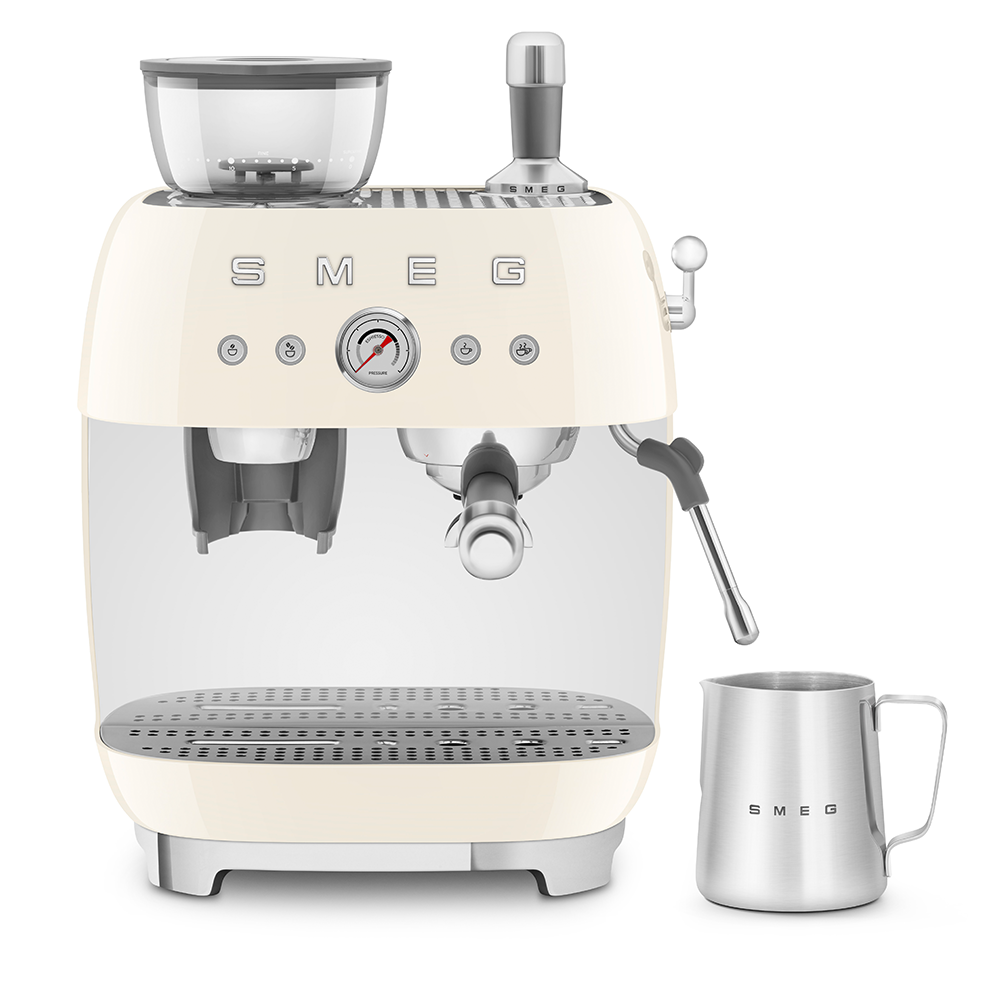 Manual Espresso Coffee Machine with Coffee Grinder - Cream