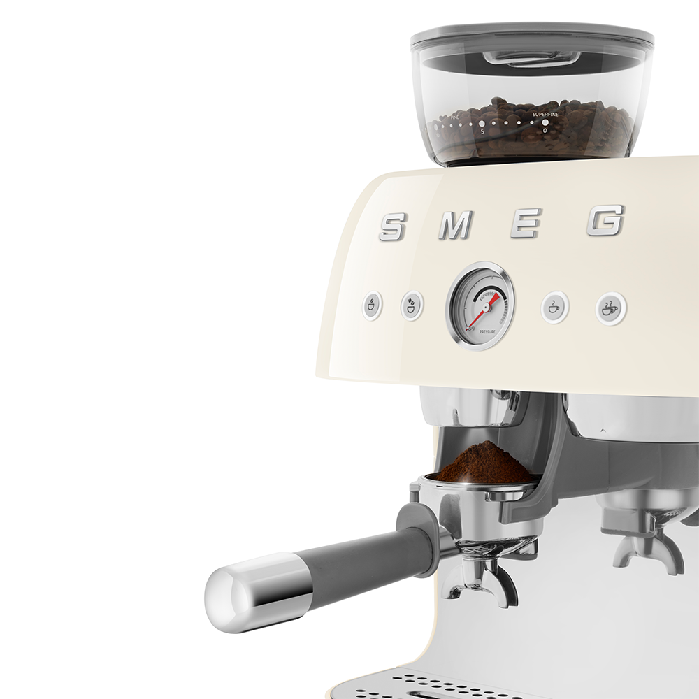 SMEG Manual Espresso Coffee Machine with Grinder (Cream)