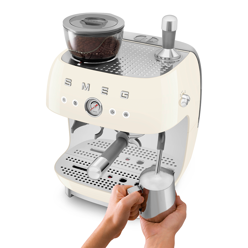SMEG Manual Espresso Coffee Machine with Grinder (Cream)