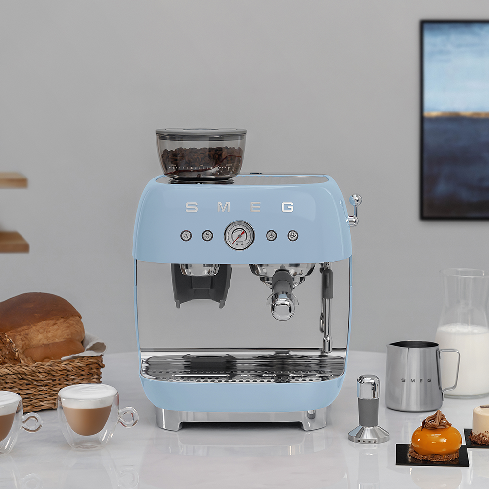 Manual Espresso Coffee Machine with Coffee Grinder - Pastel Blue