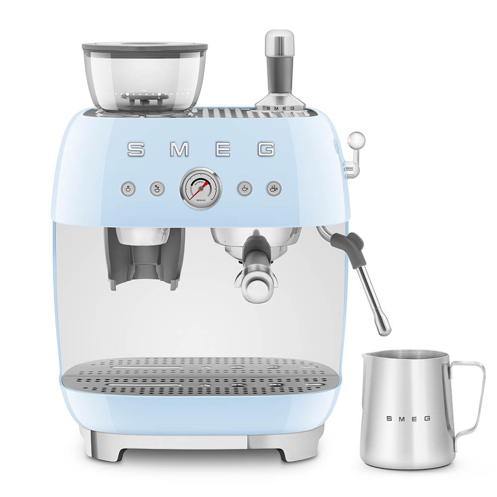SMEG Manual Espresso Coffee Machine with Grinder (Pastel Blue)
