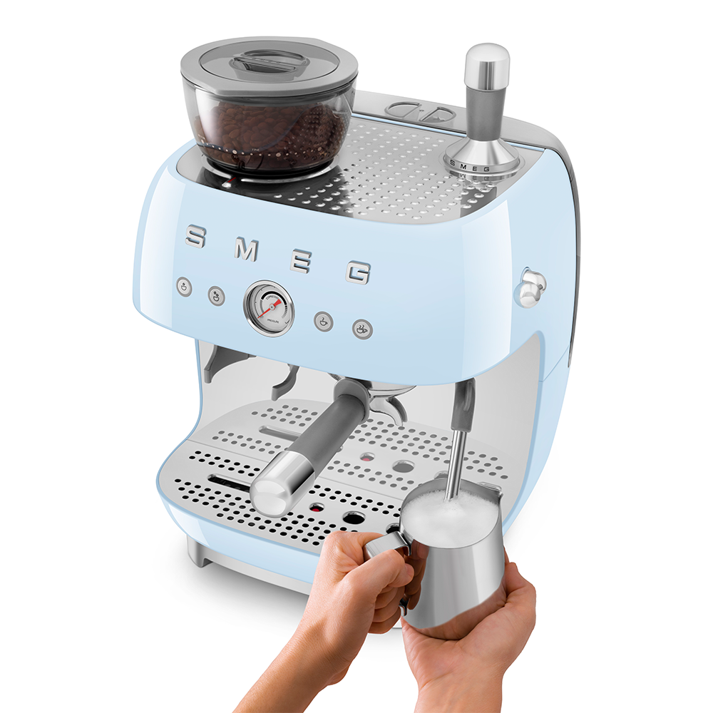 SMEG Manual Espresso Coffee Machine with Grinder (Pastel Blue)