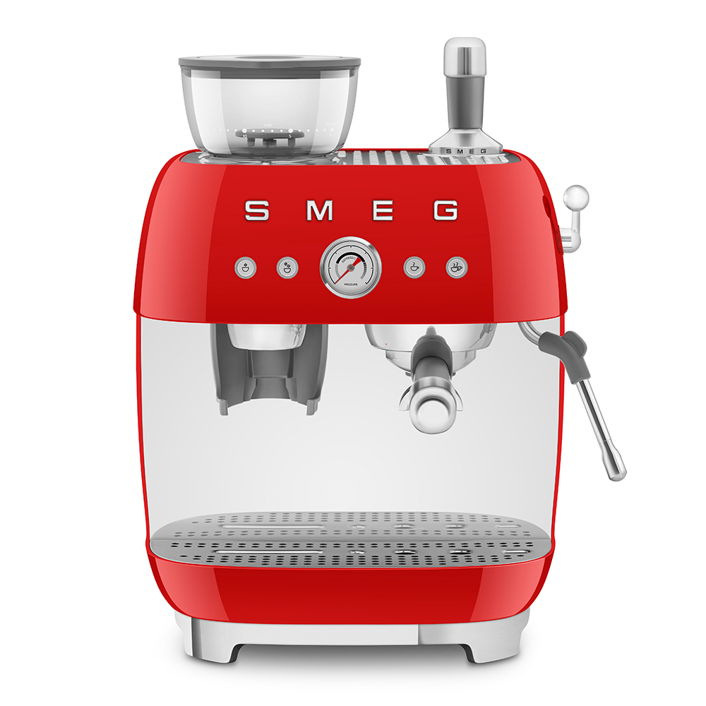 SMEG Manual Espresso Coffee Machine with Grinder (Red)