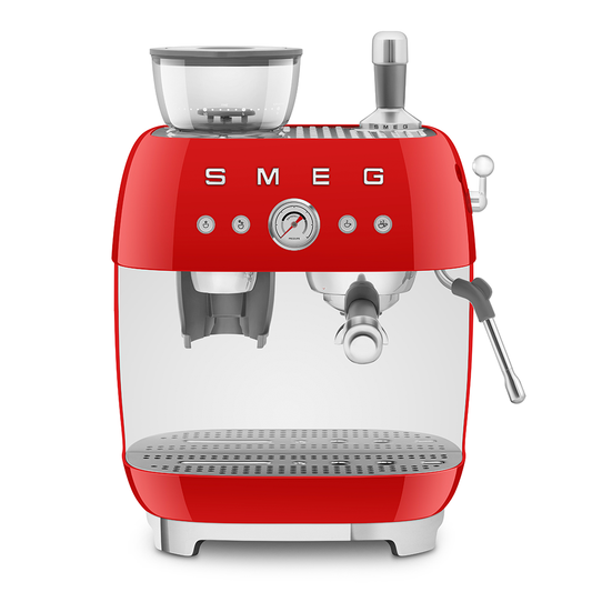 Manual Espresso Coffee Machine with Coffee Grinder - Red