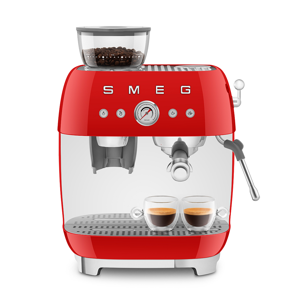 Manual Espresso Coffee Machine with Coffee Grinder - Red