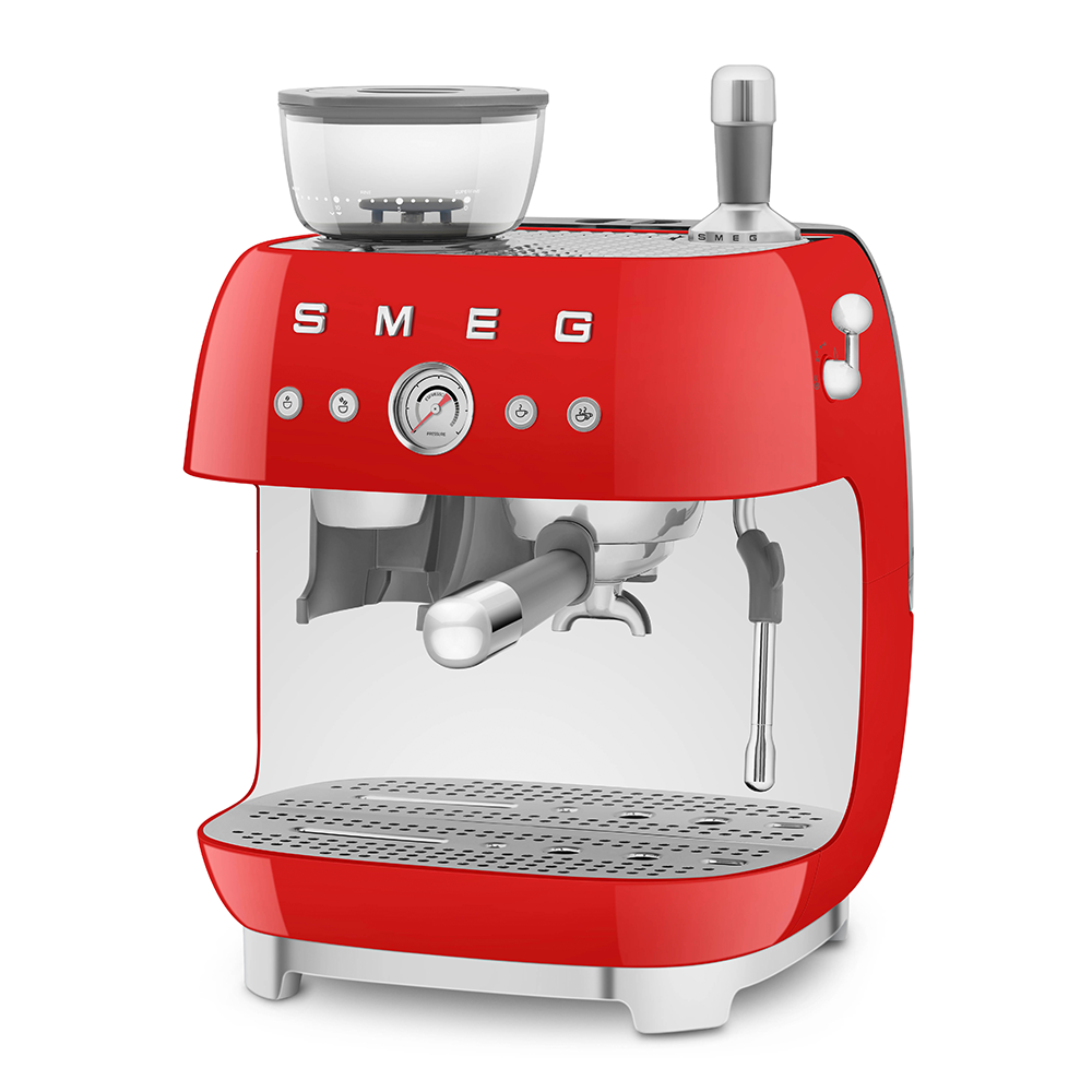 Manual Espresso Coffee Machine with Coffee Grinder - Red