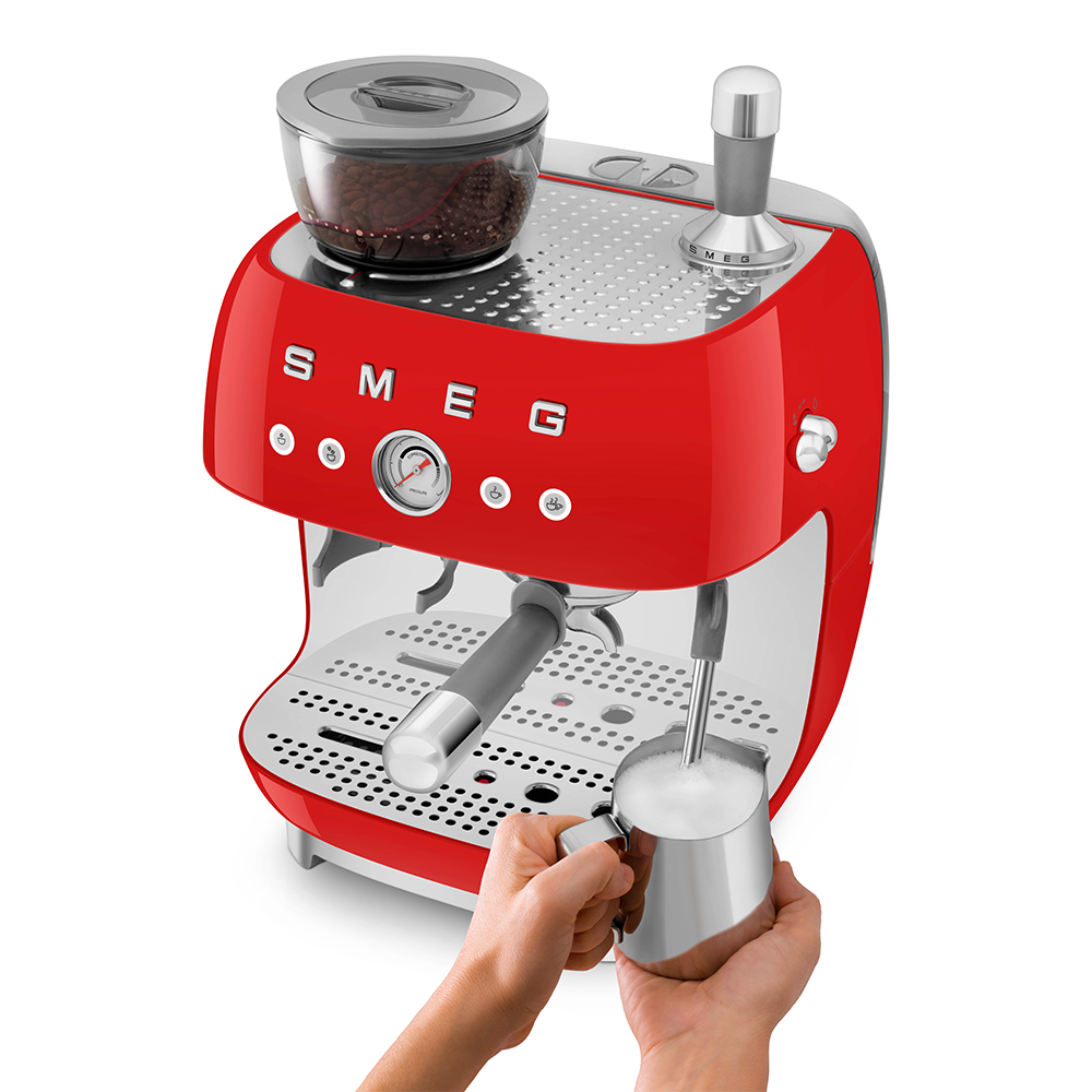 SMEG Manual Espresso Coffee Machine with Grinder (Red)