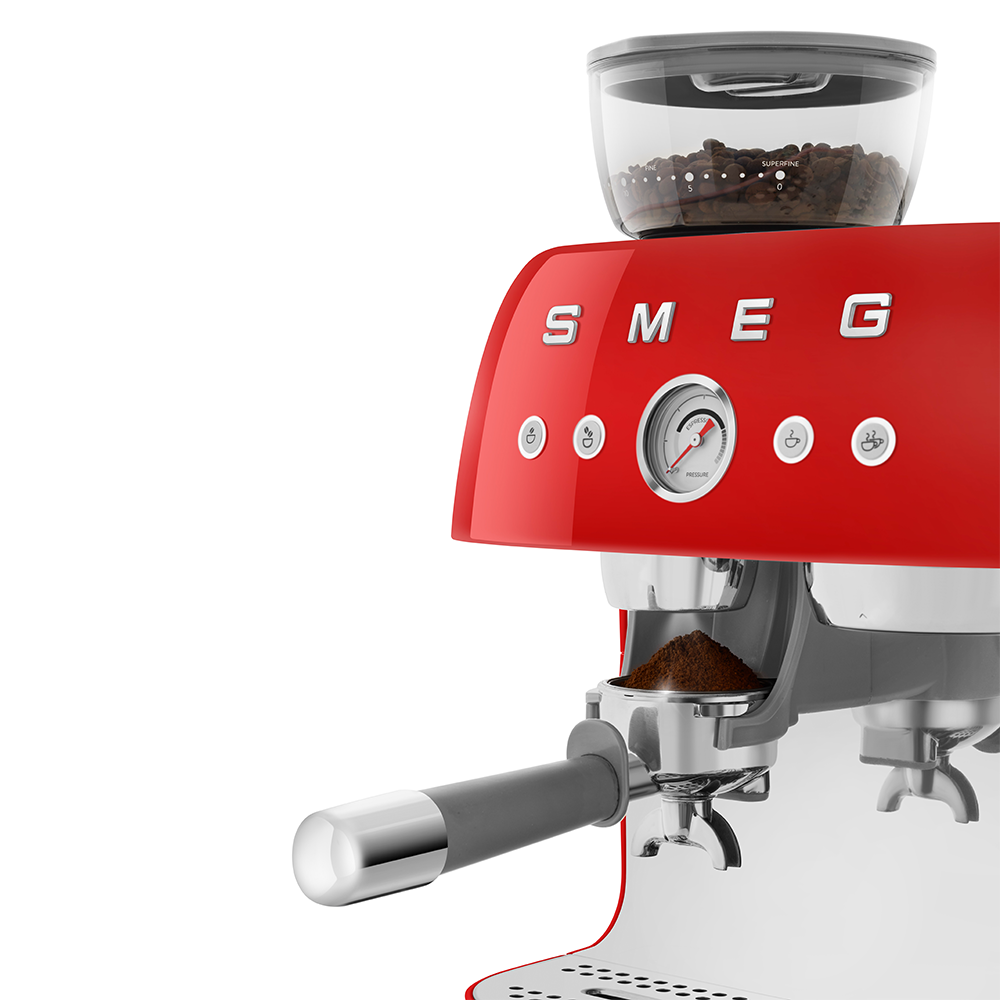 SMEG Manual Espresso Coffee Machine with Grinder (Red)