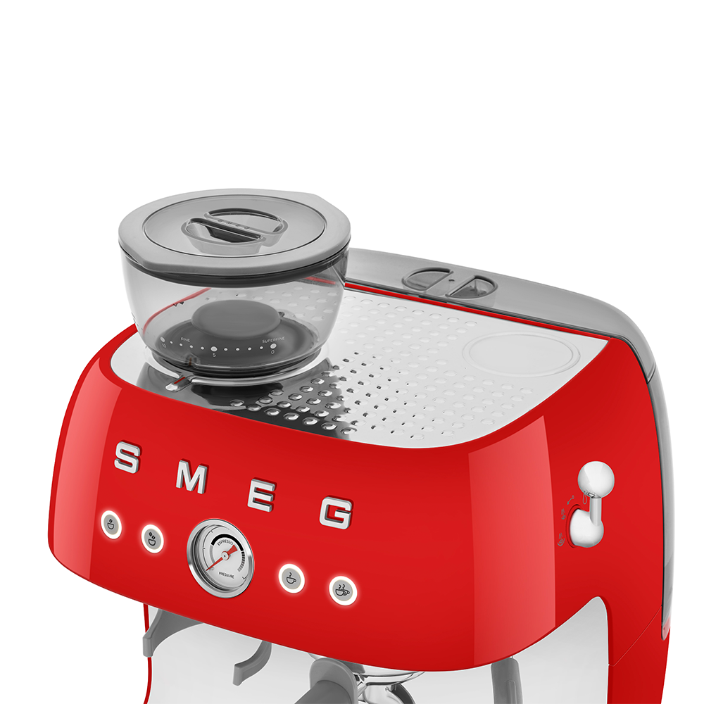 SMEG Manual Espresso Coffee Machine with Grinder (Red)