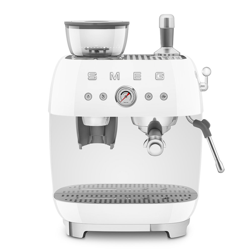 SMEG Manual Espresso Coffee Machine with Grinder (White)