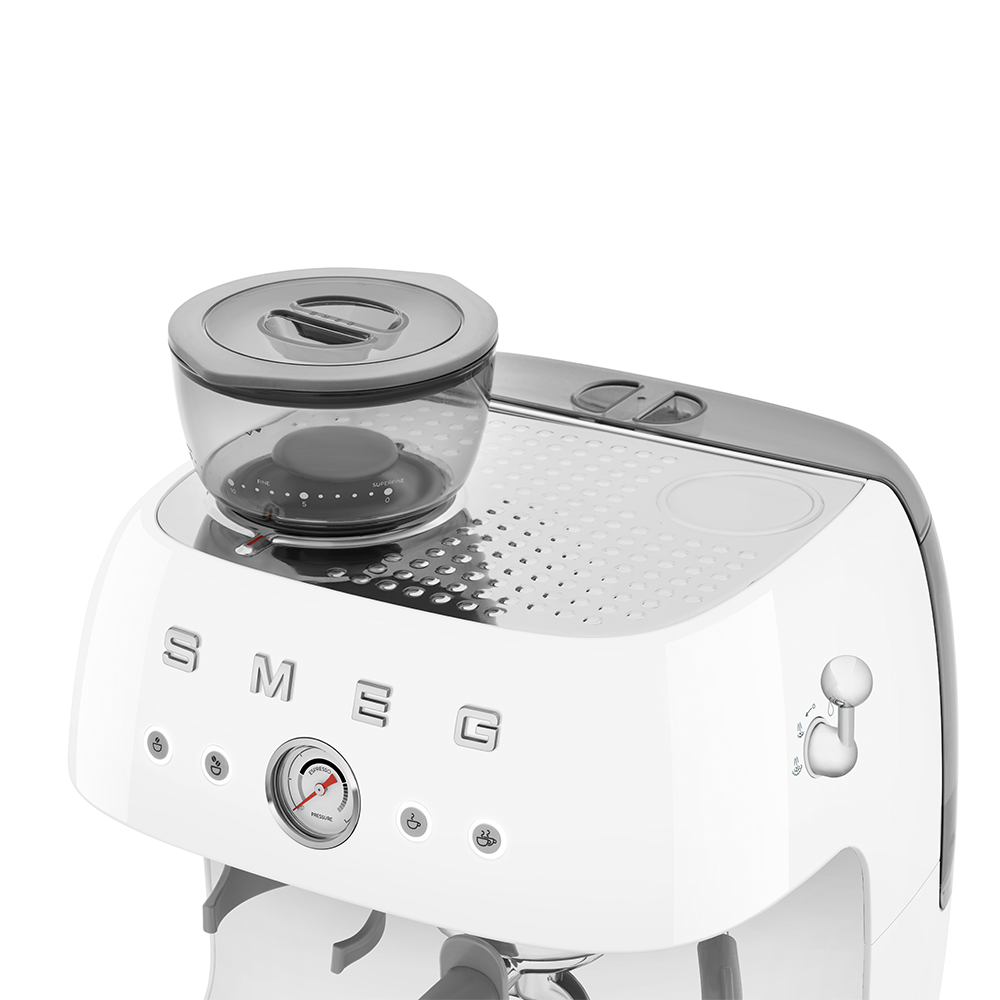 SMEG Manual Espresso Coffee Machine with Grinder (White)