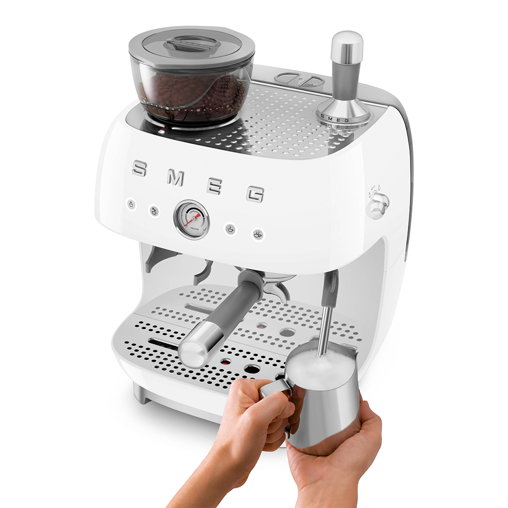 Manual Espresso Coffee Machine with Coffee Grinder - White