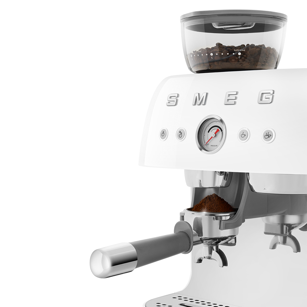 SMEG Manual Espresso Coffee Machine with Grinder (White)