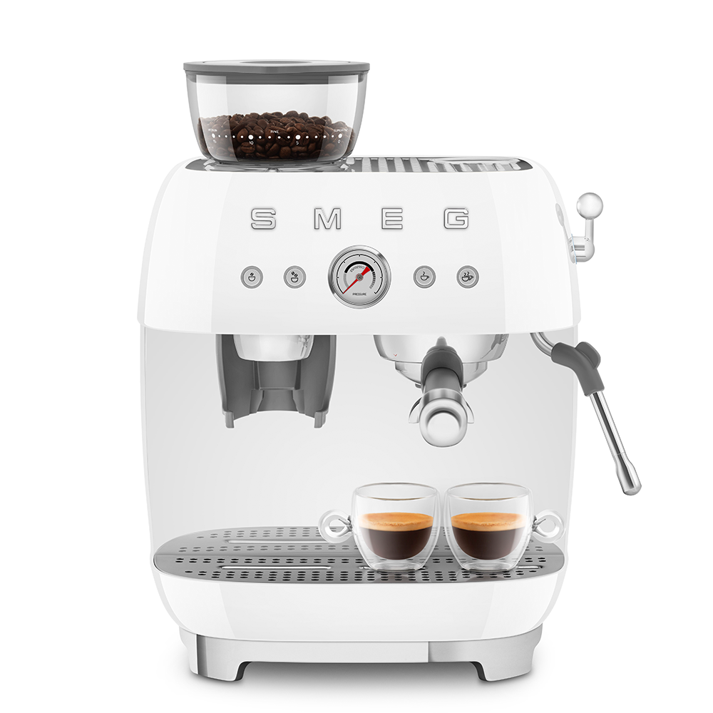 SMEG Manual Espresso Coffee Machine with Grinder (White)