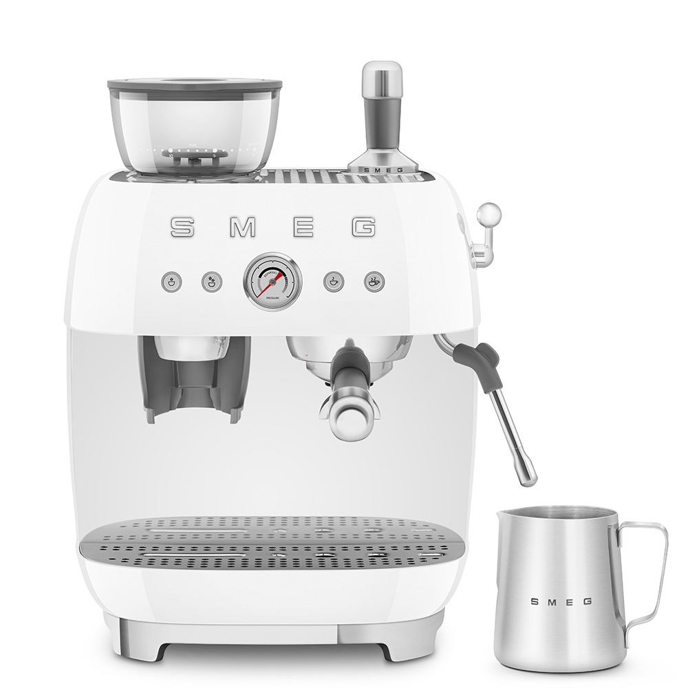 SMEG Manual Espresso Coffee Machine with Grinder (White)