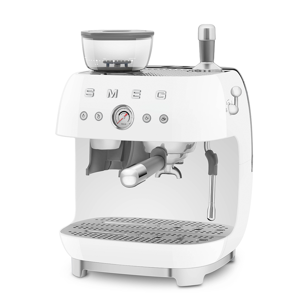 SMEG Manual Espresso Coffee Machine with Grinder (White)