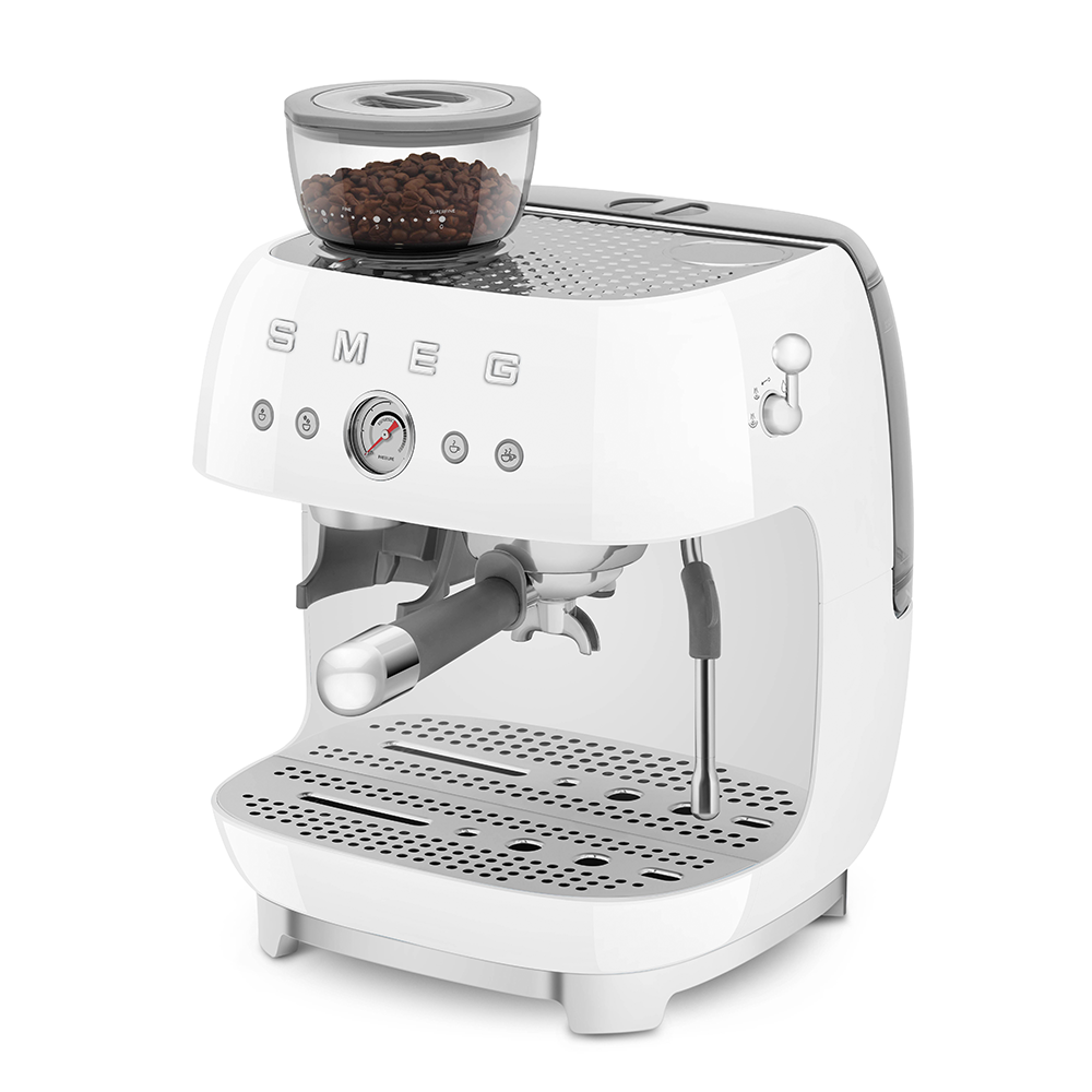 SMEG Manual Espresso Coffee Machine with Grinder (White)