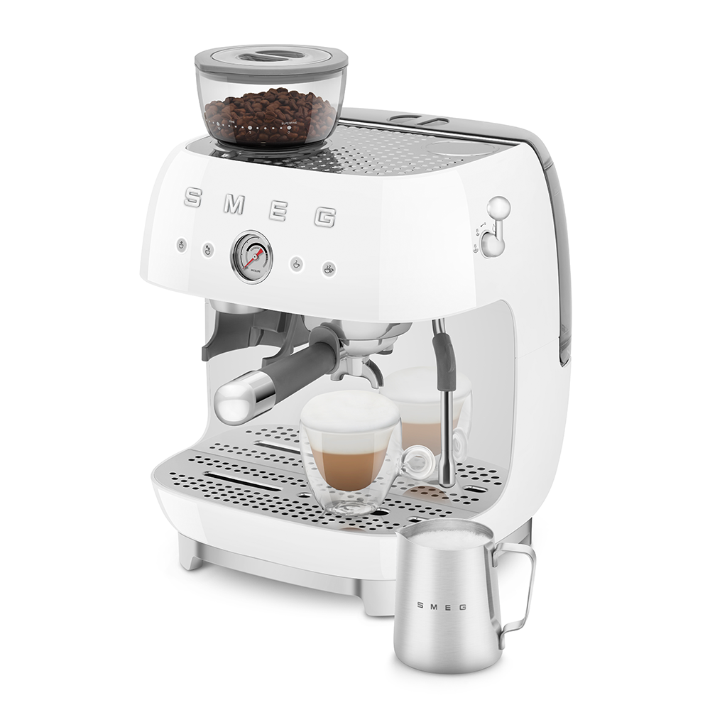 Manual Espresso Coffee Machine with Coffee Grinder - White