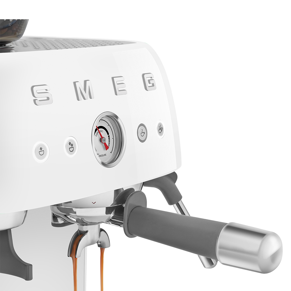 SMEG Manual Espresso Coffee Machine with Grinder (White)