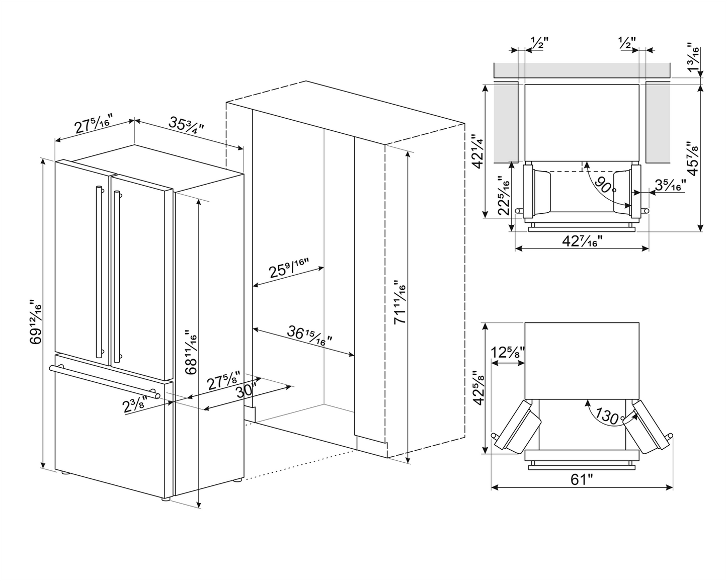 36" French Door Fridge with Auto Ice & Internal Water
