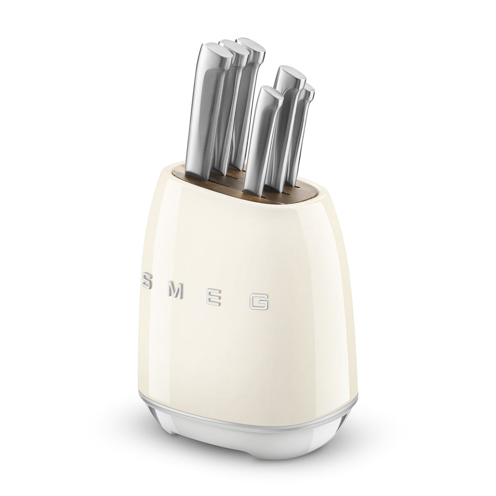 SMEG Knife Block Set with 6 Knives (Cream)