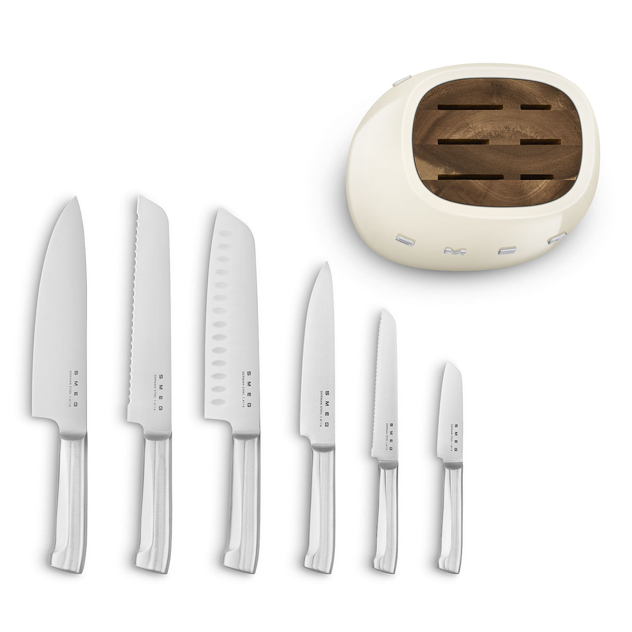 SMEG Knife Block Set with 6 Knives (Cream)