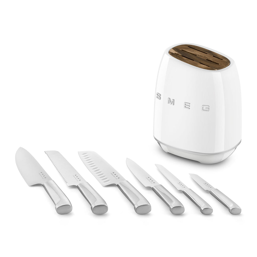 SMEG Knife Block Set with 6 Knives (White)